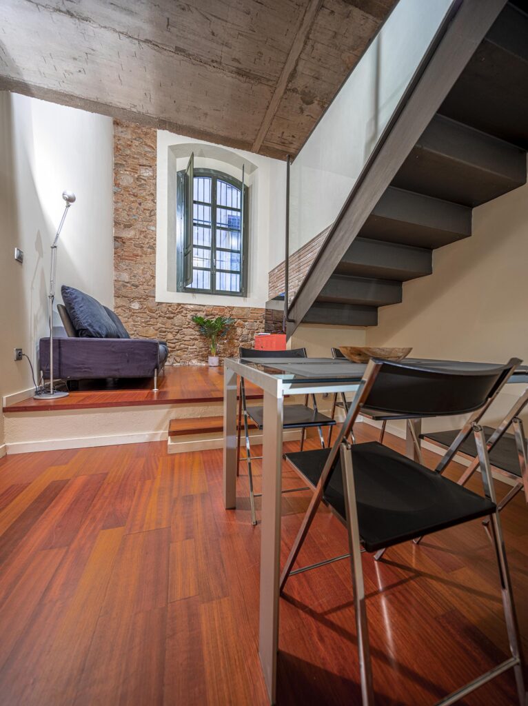 Dining room and staircase of the Santa Rosa Apartment